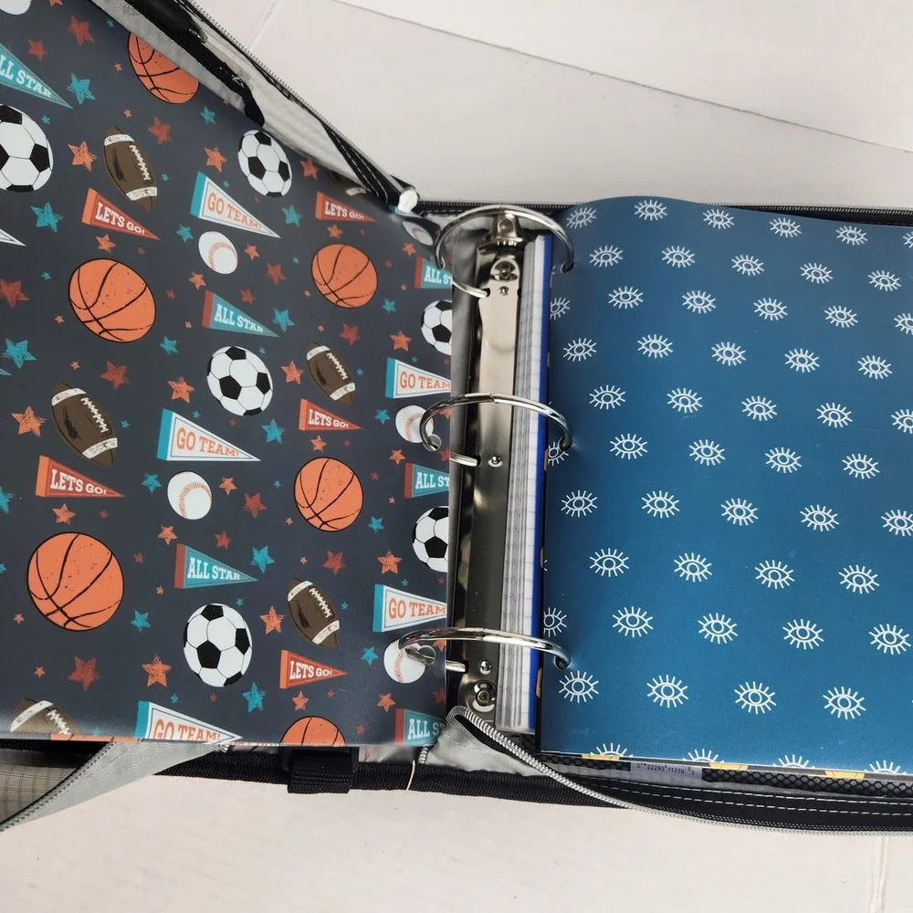 Case-it 3 Ring Zipper Binder Cartoon Monster Print 5-Tab Expanding File Handle